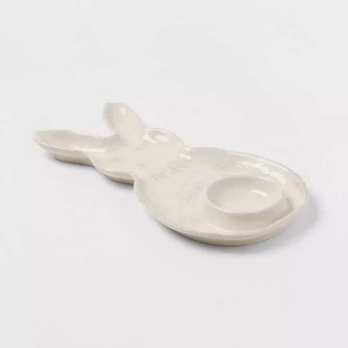 13" x 7" Stoneware Bunny Platter with Dip Bowl White - Threshold™ | Target