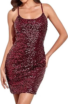 PrettyGuide Women's Sparkly Sequin Dress Adjustable Spaghetti Strap Shimmer Bodycon Mini Club Dre... | Amazon (US)
