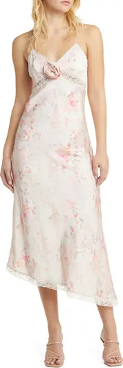WAYF Donna Lace Trim Floral Asymmetric Midi Slipdress | Nordstrom | Nordstrom