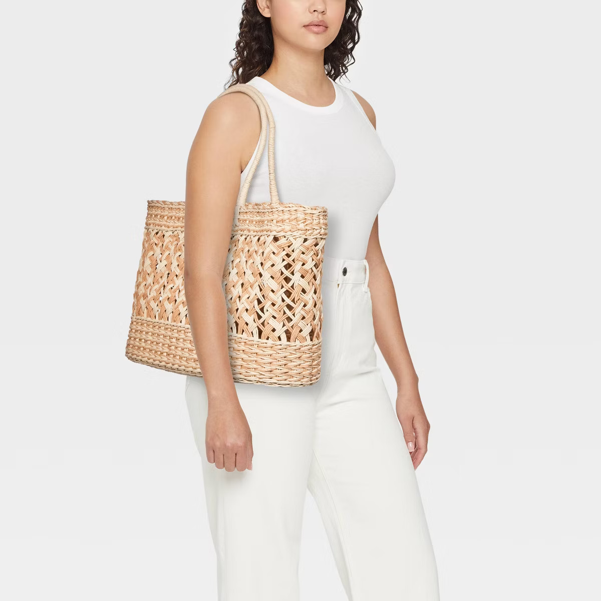 Straw Tote Handbag - Shade & Shore™ Natural/Ivory XL: Woven Paper Shell, Structured Design, 23.... | Target