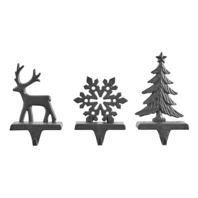 Danya B. Dark Brown Cast Iron Holiday Sculpture Figure Christmas Decorative Utility Mantel Stocking Hook Set of 3 - Snowflake, Reindeer, Tree | Target