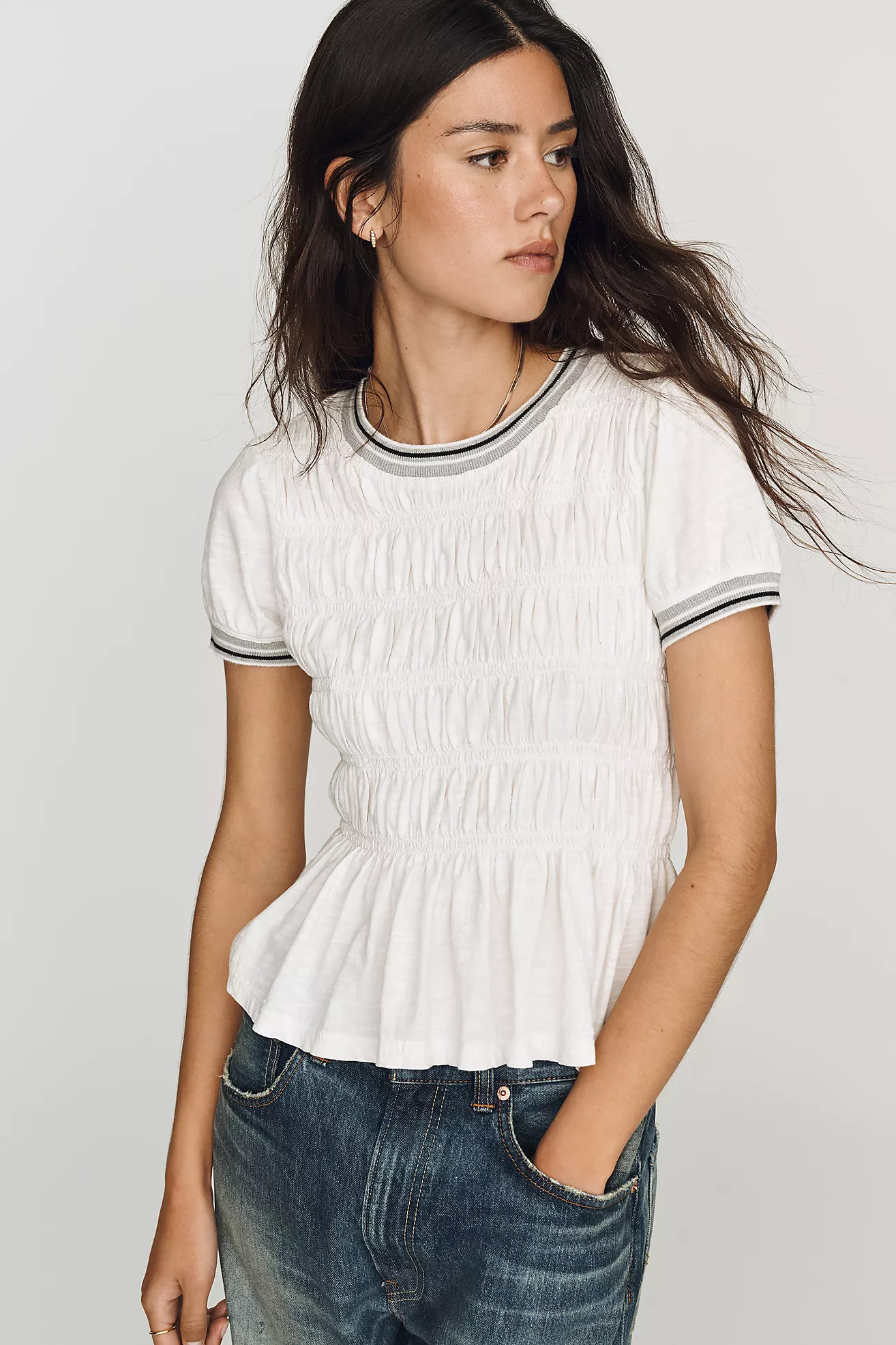 Pilcro Cotton Smocked Peplum Tee | Anthropologie (US)