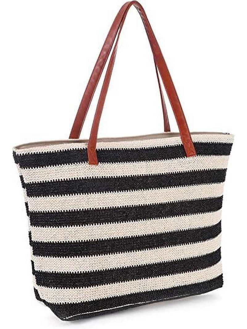 Yorcoten Large Women Straw Beach Bag , Waterproof Sandproof Handmade Woven Stripe Tote Bags Stitc... | Walmart (US)