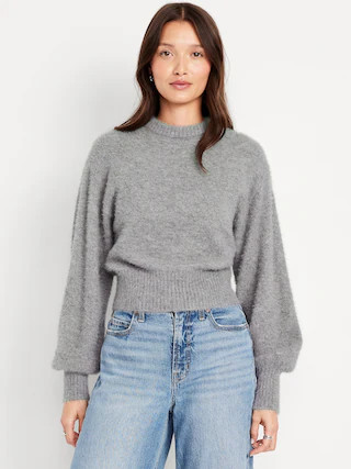 Cropped Crew-Neck Eyelash Sweater | Old Navy (US)