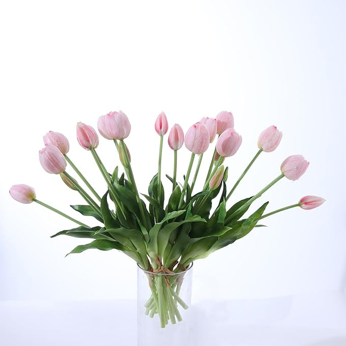 10PCS Pink Fake Tulips Artificial Flowers Real Touch Latex Faux Tulips UV Resistant Fake Flowers ... | Amazon (US)
