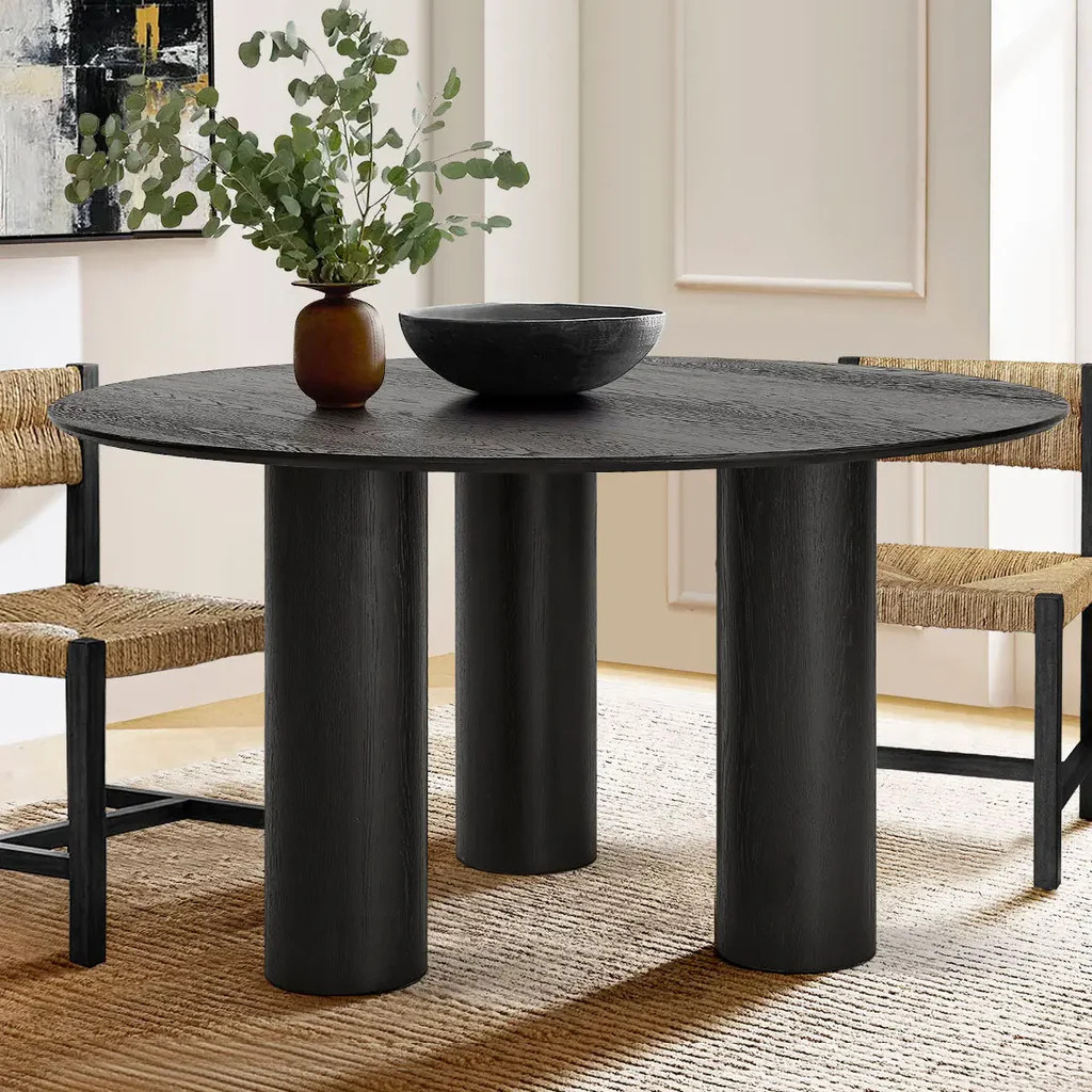 Baguette 52" Modern Oak Wood 3-Leg Round Dining Table | Pop Maison