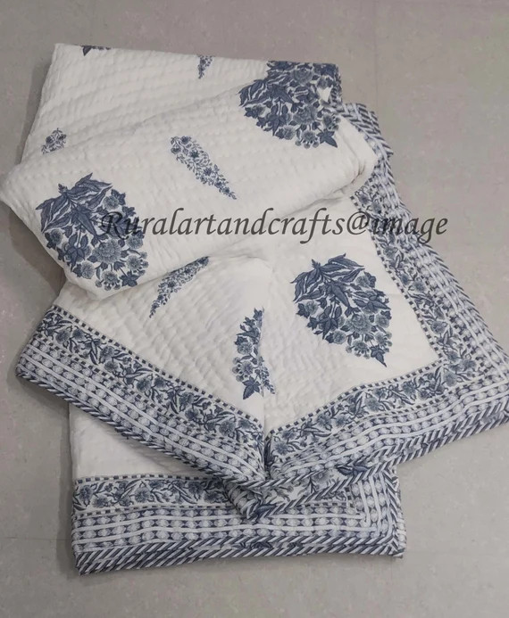 Indian Hand Block Print Cotton Quilt Handmade Quilted | Etsy | Etsy (US)