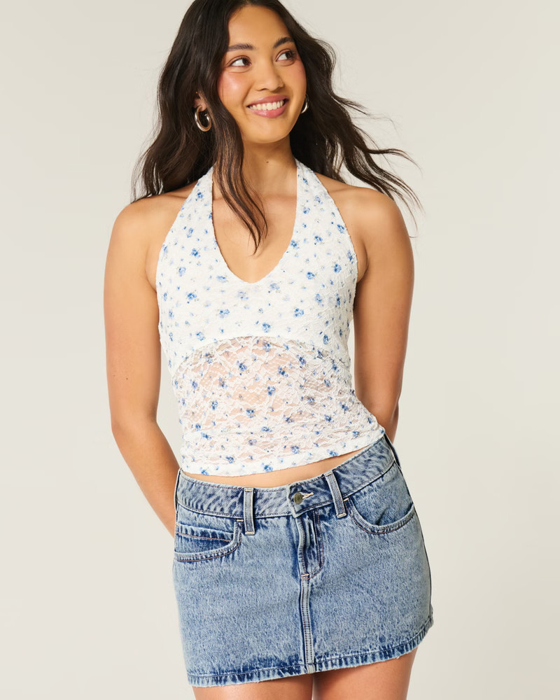 Curvy Low-Rise Medium Wash Denim Mini Skort | Hollister (US)