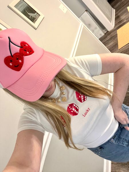 Linked similar options of my fit 🍒 baby tee, trucker hat, red outfit, charm necklace, gold jewelry

#LTKstyletip #LTKU