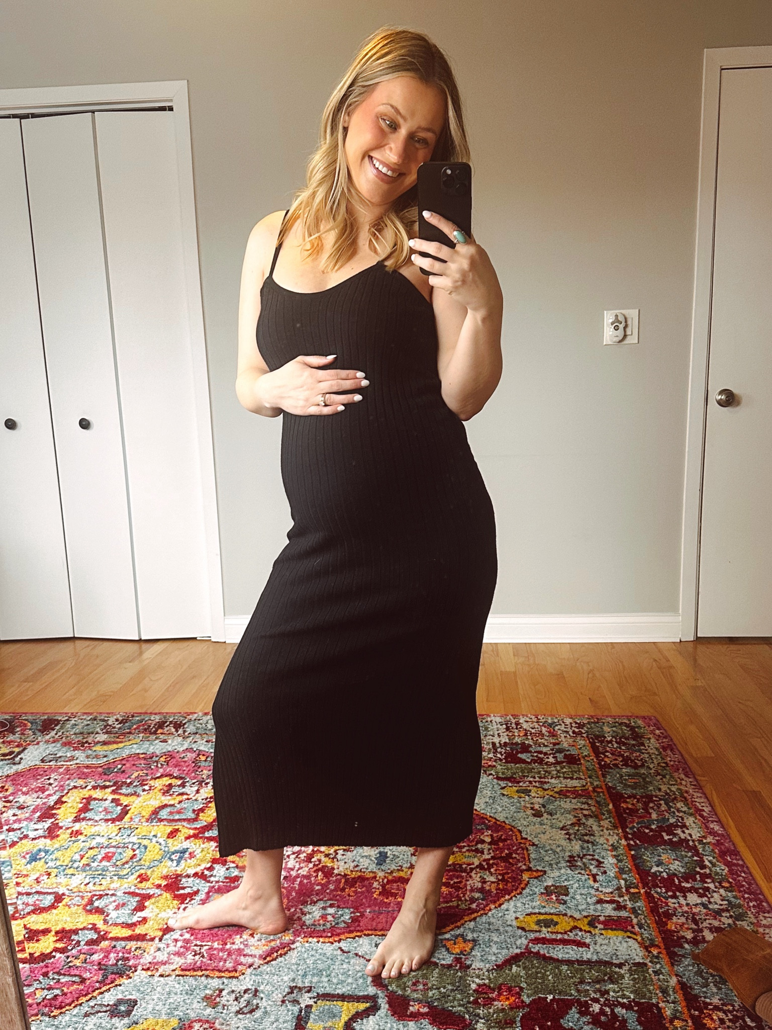 The perfect midi dress for spring! So cute and comfy! I’m wearing a size medium
And fits perfect over the bump #maternity #mididress 

#LTKstyletip #LTKbump #LTKfindsunder50