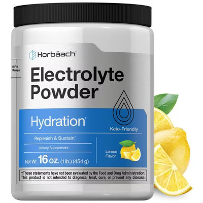 Horbäach Electrolytes Powder | 16 oz | 130 Servings | Lemon Flavor | Target