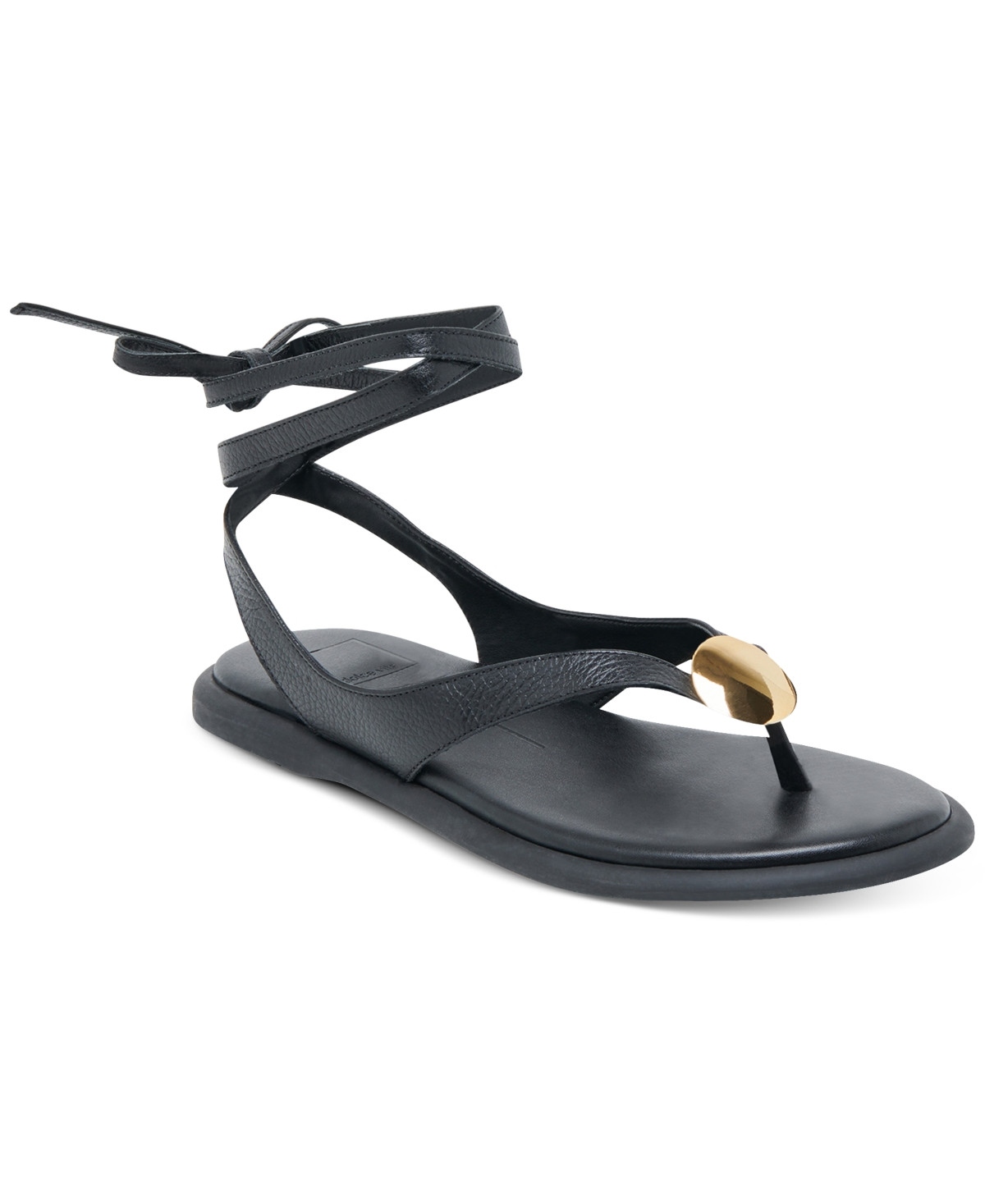 Dolce Vita Women's Judy Lace-Up Ankle Wrap Embellished Flat Sandals - Black Leather | Macy's
