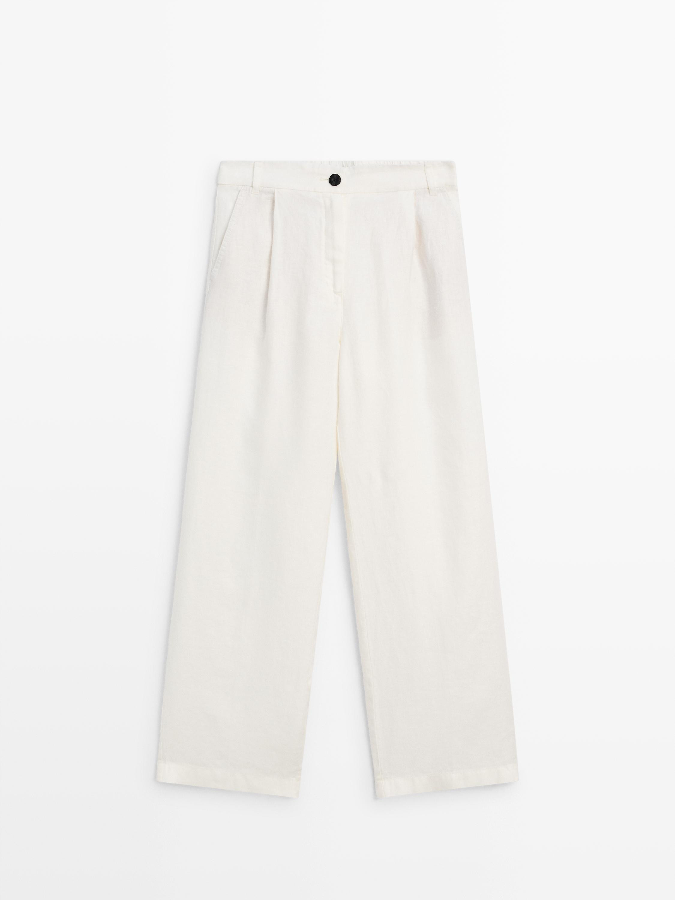 100% linen wide-leg elasticated trousers | Massimo Dutti US