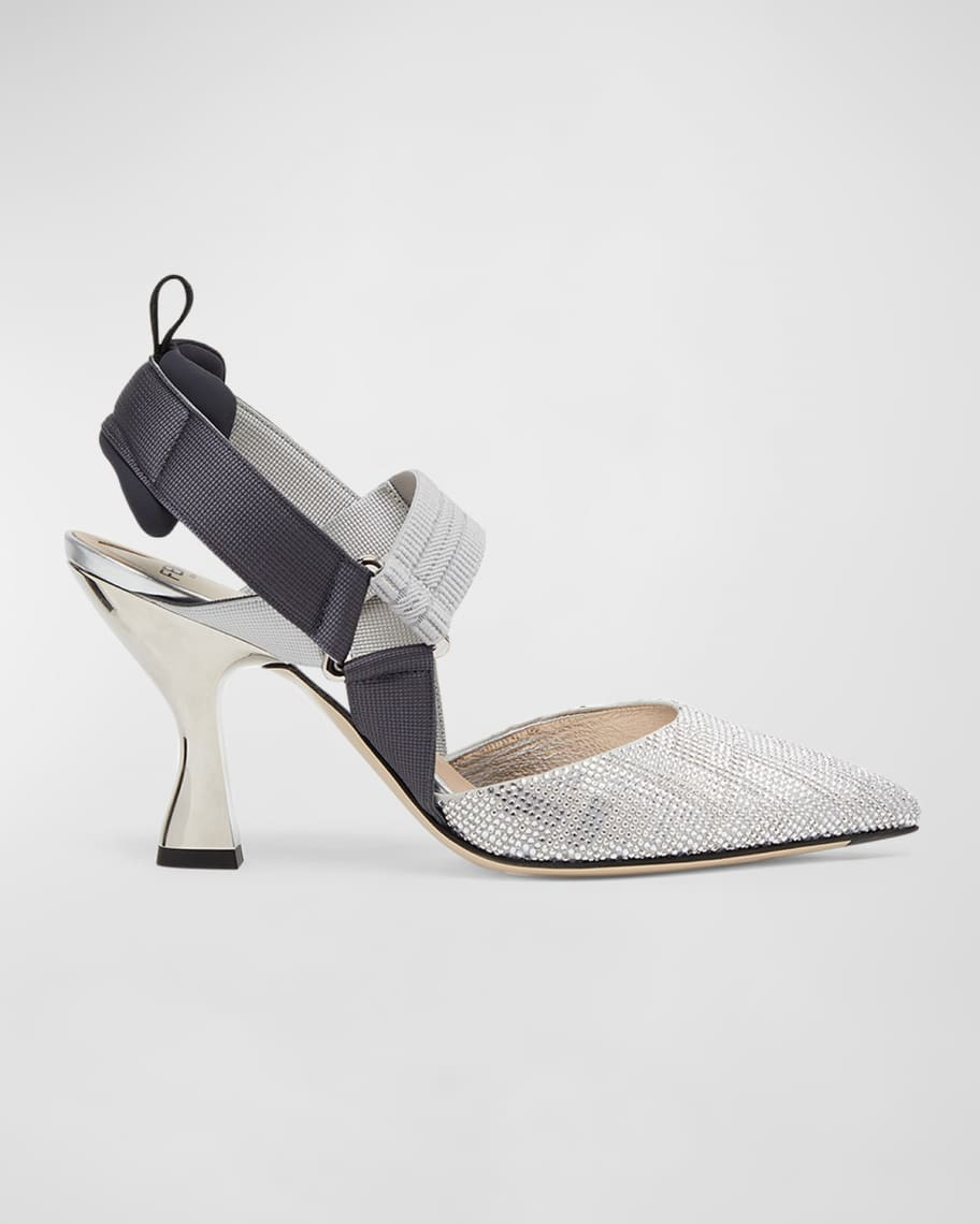 Fendi Colibri Crystal FF Sporty Slingback Pumps | Neiman Marcus
