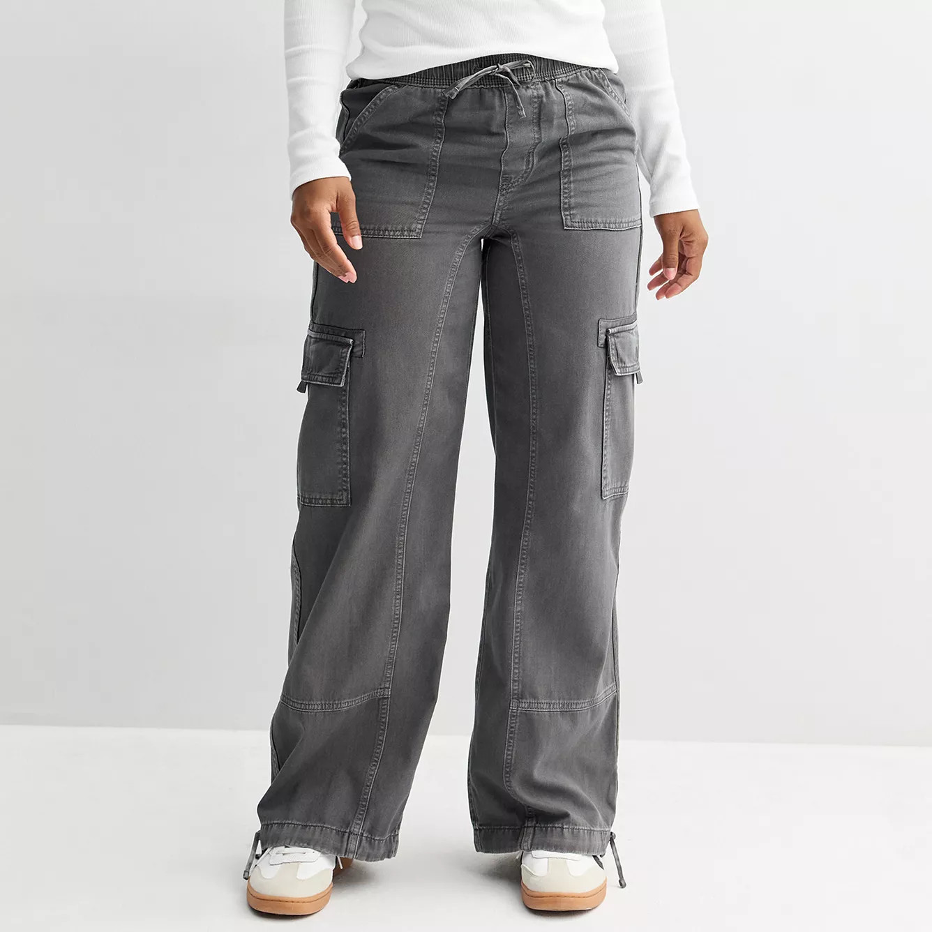 Juniors' SO\u00ae High Rise Satin Trim Baggy Cargo Pants | Kohl's
