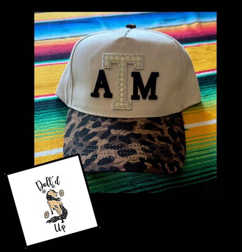 Rhinestone and Pearl Texas A&M Leopard Print Cap | Etsy (Global)
