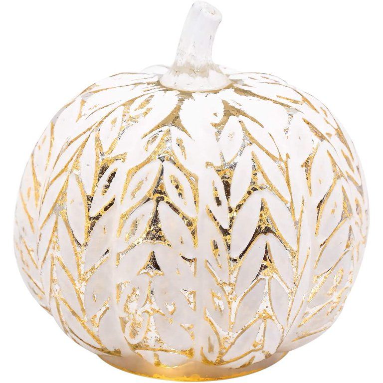 Mercury Glass Pumpkin Battery Operated LED Light with Timer and Home Fall Decor, Silver Leaves, 6... | Walmart (US)
