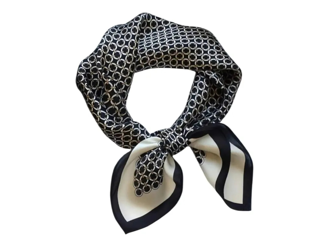 Geometric Silk Scarf, Black and White Neckerchief (70cm) - Etsy UK | Etsy (US)