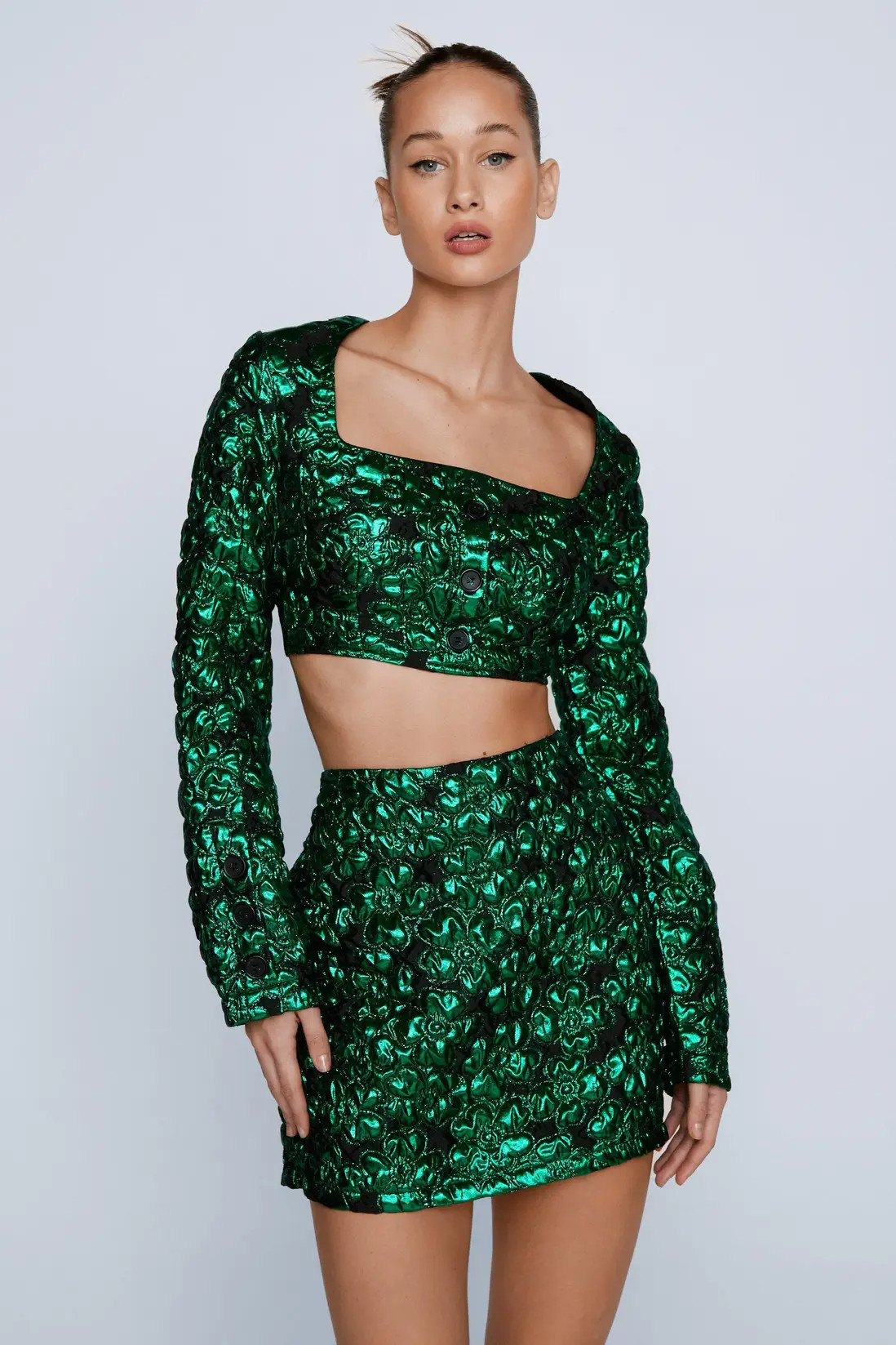 Floral Jacquard Tailored Cropped Jacket | Nasty Gal US