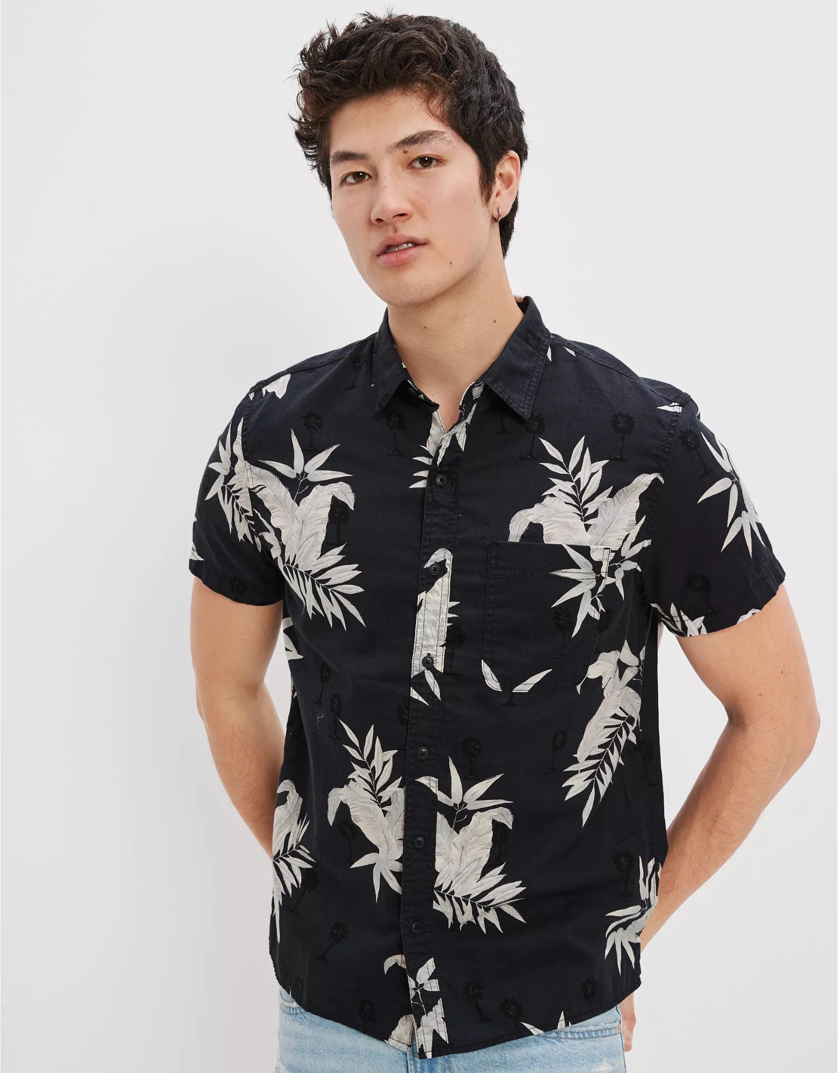 AE Tropical Button-Up Resort Shirt | American Eagle Outfitters (US & CA)