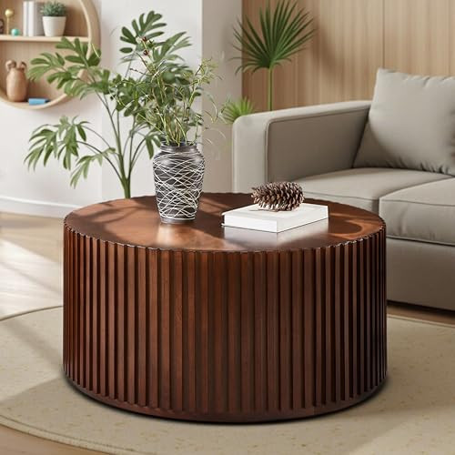 DS-HOMEPORT Round Wood Coffee Table for Living Room, Modern Handcraft Drum Coffee Table for Small Space Apartment, No Need Assembly(Espresso,31x31x16 in) | Amazon (US)