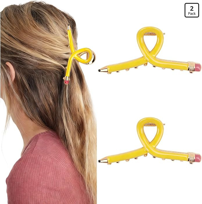 ANBALA 2Pcs Pencil Hair Clips for Women, 3.54Inch Cute Back to School Hair Clips Funny Claw Clip ... | Amazon (US)