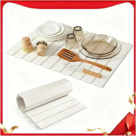 Large Stone Drying Mat for Kitchen Counter, 24''L x 16''W Diatomaceous Earth Collapsible Dish Drying Mat, Quick Drying Mat for Dishes, Glasses and Flatware | Walmart (US)