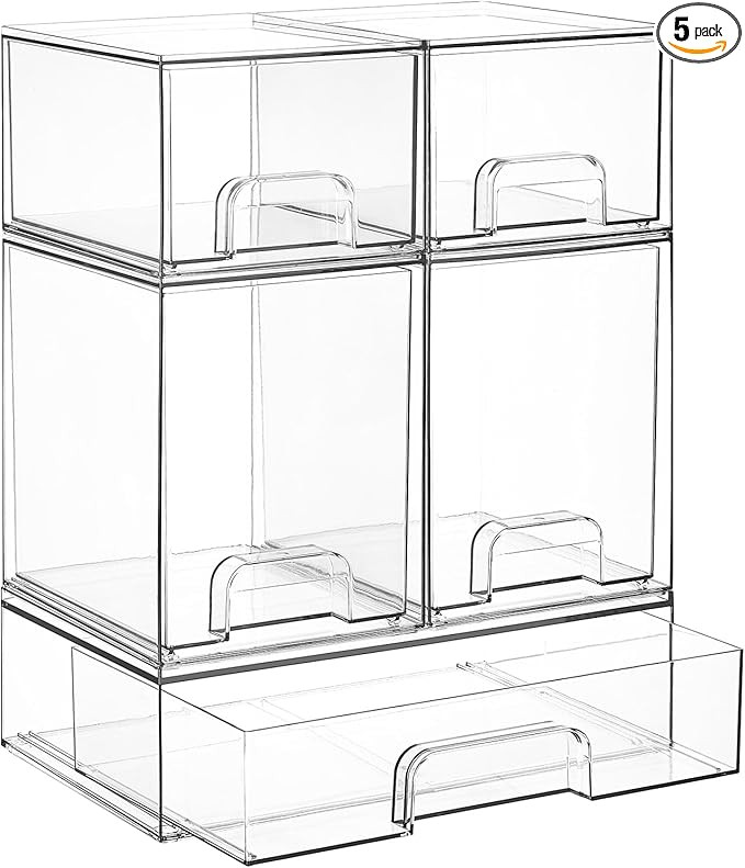 Vtopmart Stackable Storage Drawers Set of 5, Clear Plastic Organizer Bins for Baby Bottle, Beauty... | Amazon (US)