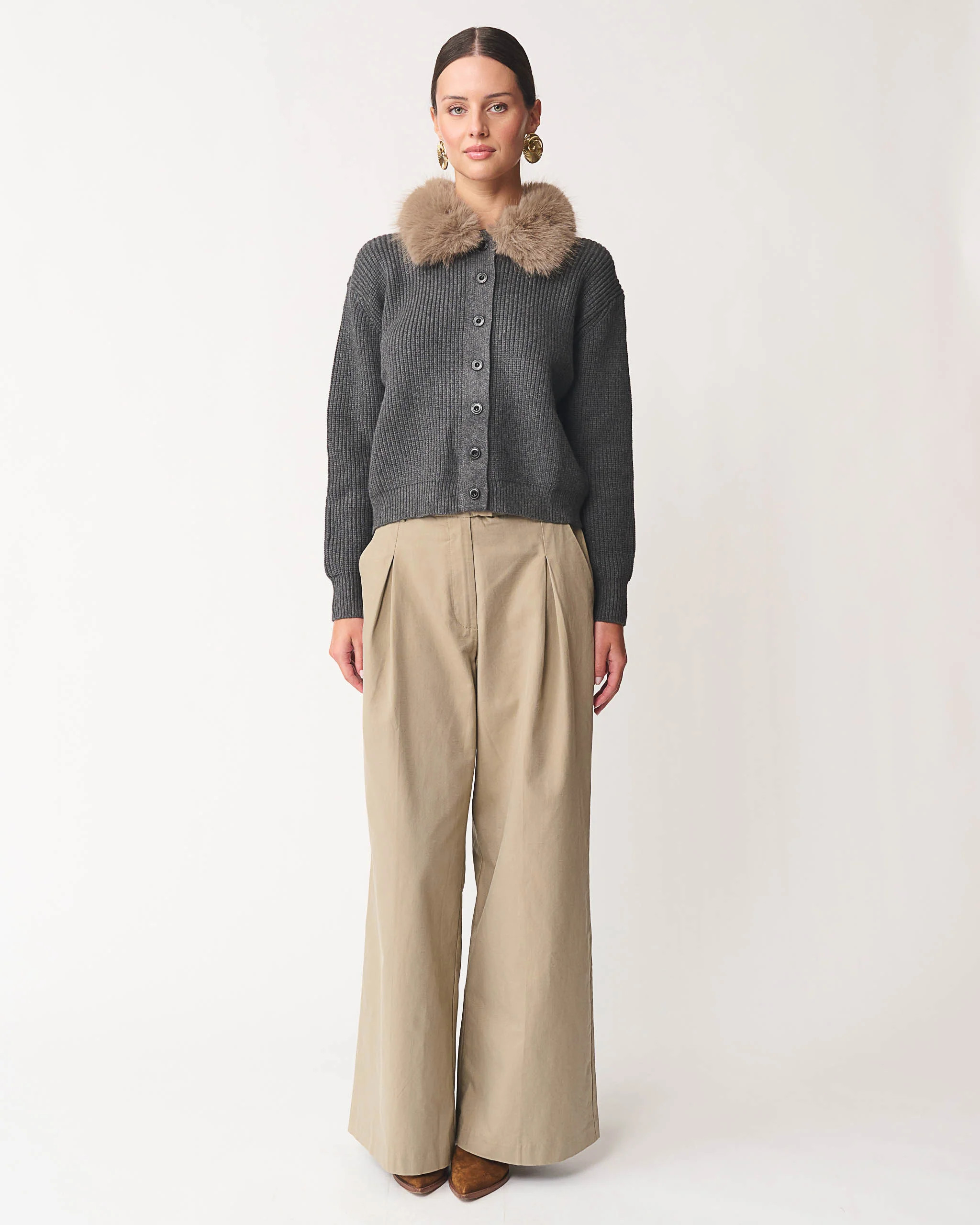 Serafina Faux Fur Collar Knit Cardigan | Benaar La