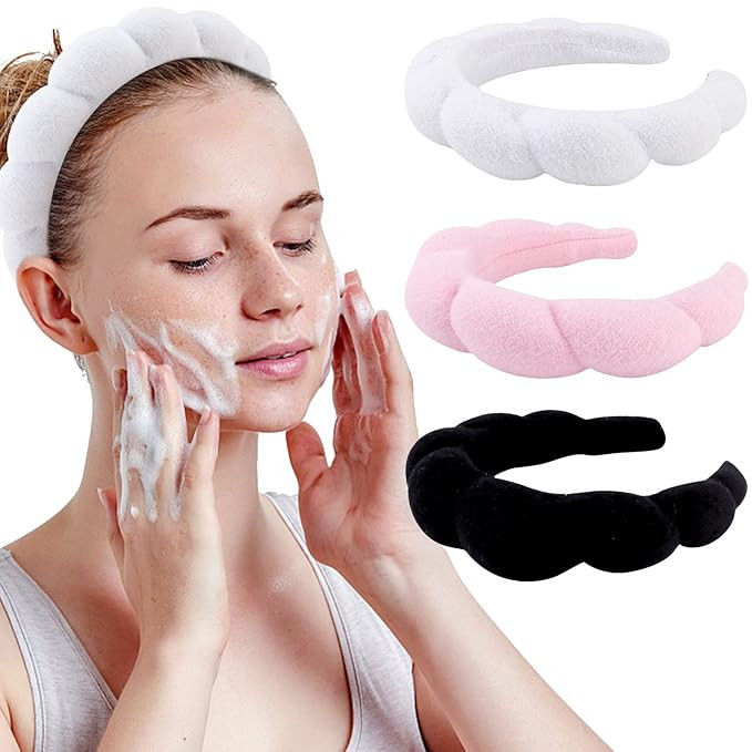 WHAVEL 3 Pack Spa Headband Skincare Headbands, Makeup Headband Sponge Terry Cloth Headbands Face ... | Amazon (US)