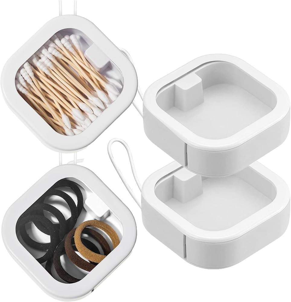 2PCS Plastic Travel Hair Tie Organizer with Lid, Portable Qtip Holder for Bathroom and Desktop | Amazon (US)