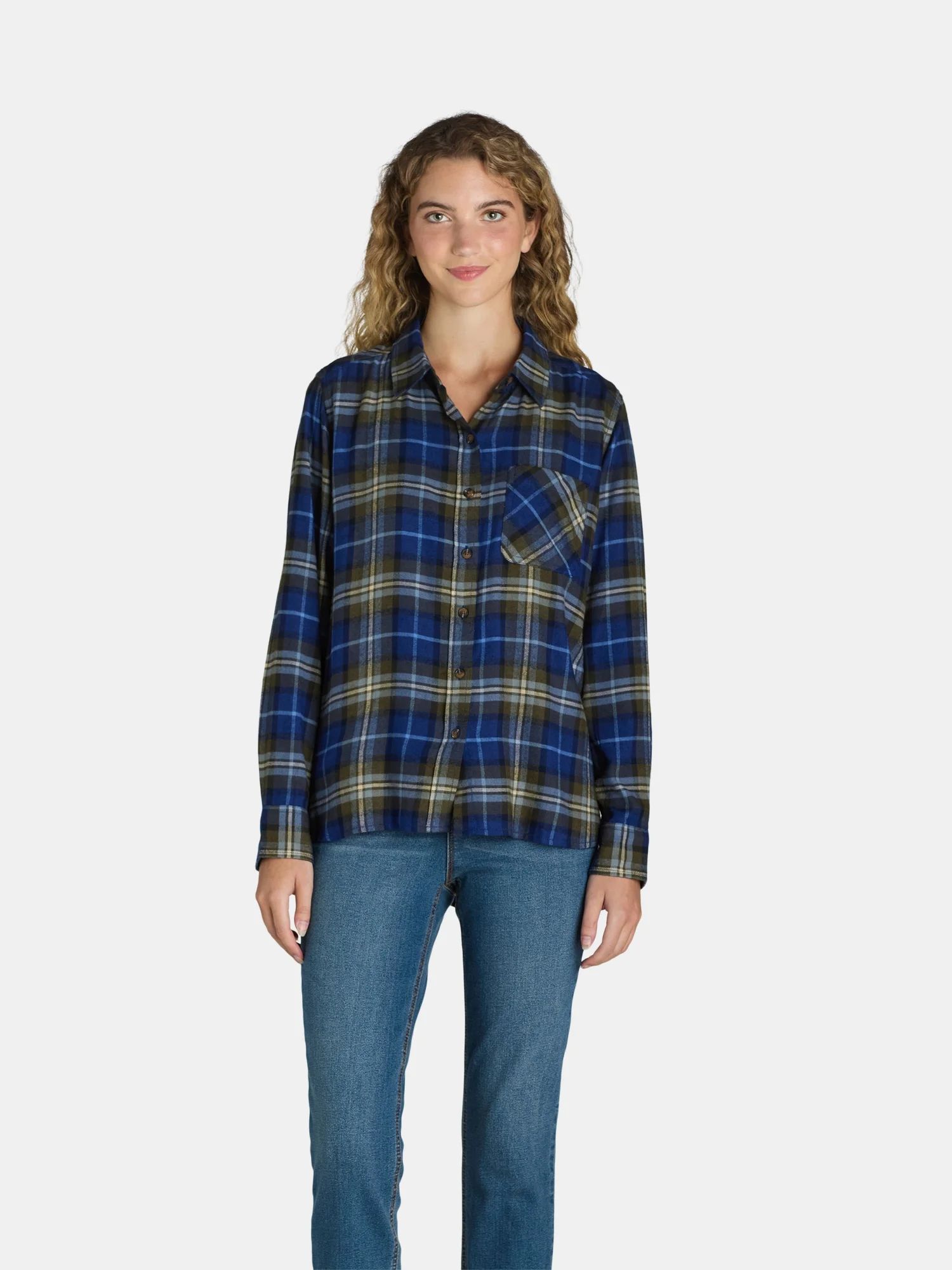 Time and Tru Women's Button Down Flannel Shirt with Long Sleeves, Sizes XS-3XL - Walmart.com | Walmart (US)