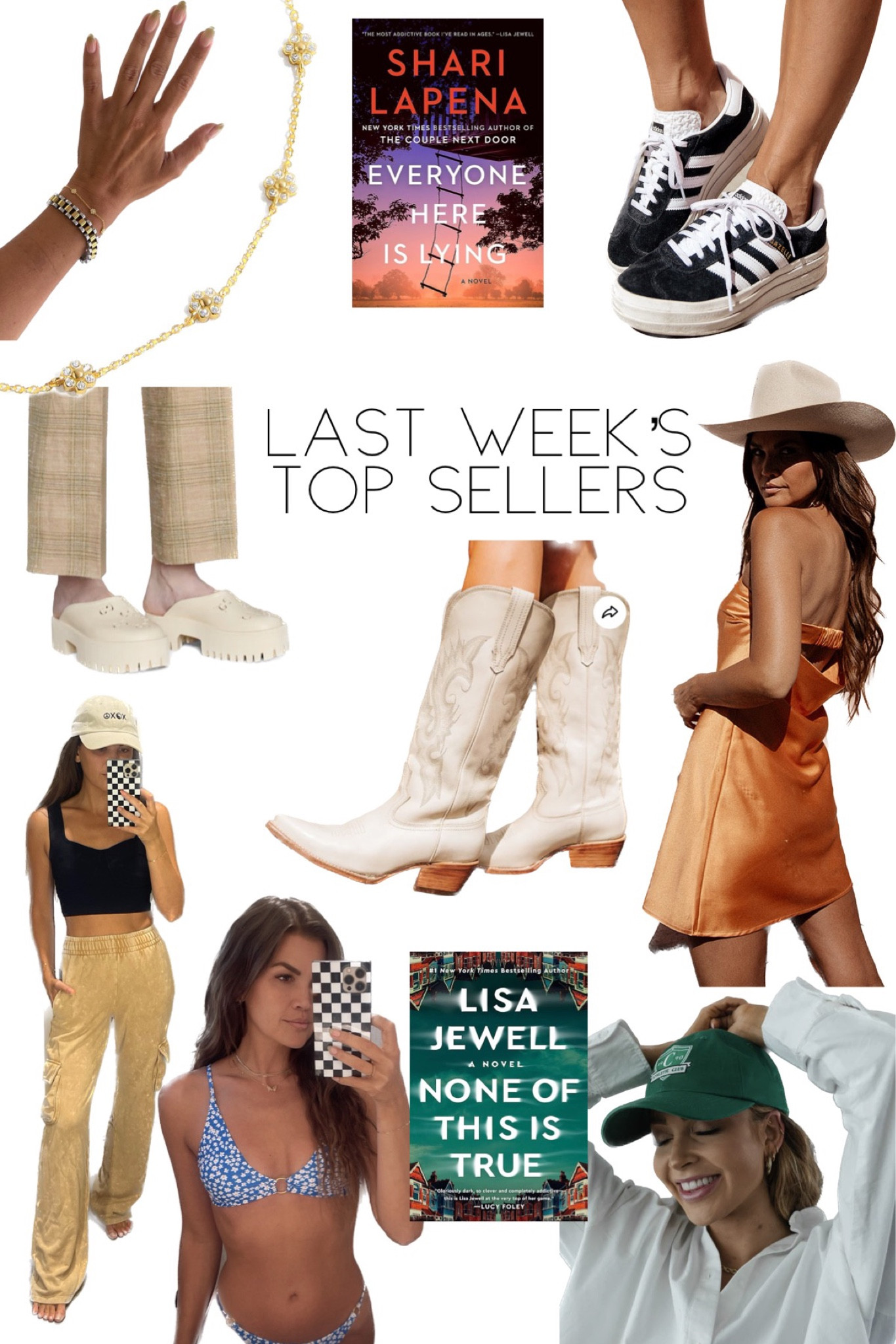 Last Week’s Top Sellers - End of August 

1. Baublebar Daisy Chain Bracelet 
1.5 - Electric Picks Bennett Bracelet (Code: WildOne20) 
2. Adidas Gazelle Bold Sneaker
3. Target satin mini dress 
4. Freebird Woodland Boots 
5. Gigi Pip Cara Loren Baseball cap  
6. Amazon Floral Bikini 
7. Target Wild Fable Cargo Sweatpants 
8. Gucci Clog Lookalikes 
9. Everyone Here is Lying 
10. None of this is true 



#LTKswim #LTKshoecrush #LTKstyletip
