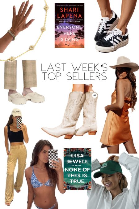 Last Week’s Top Sellers - End of August 

1. Baublebar Daisy Chain Bracelet 
1.5 - Electric Picks Bennett Bracelet (Code: WildOne20) 
2. Adidas Gazelle Bold Sneaker
3. Target satin mini dress 
4. Freebird Woodland Boots 
5. Gigi Pip Cara Loren Baseball cap  
6. Amazon Floral Bikini 
7. Target Wild Fable Cargo Sweatpants 
8. Gucci Clog Lookalikes 
9. Everyone Here is Lying 
10. None of this is true 



#LTKswim #LTKshoecrush #LTKstyletip