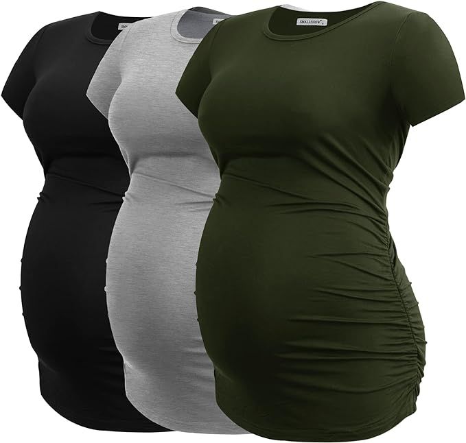 Smallshow Women's Maternity Tops Side Ruched Tunic T-Shirt Pregnancy Clothes | Amazon (US)