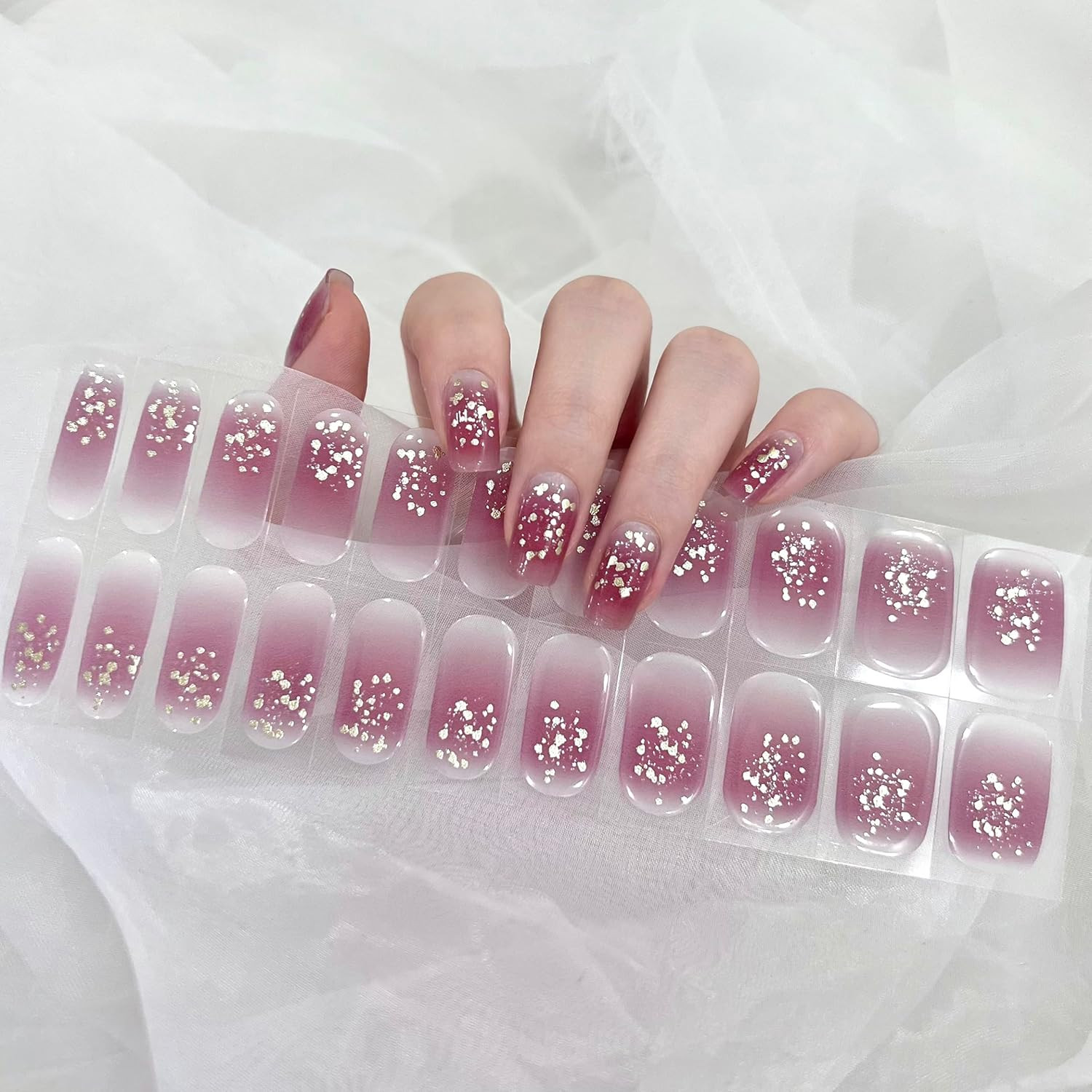 Semi Cured Gel Nail Strips French Tip Pink Glitter Sequins Light-Uv Nail Stickers Salon-Quality E... | Amazon (US)
