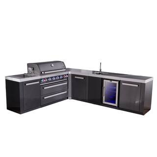 Black 6-Burner L-Shaped 94 in. x 113 in. Outdoor Kitchen with Refrigerator Propane Gas Grill Island in Stainless Steel | The Home Depot