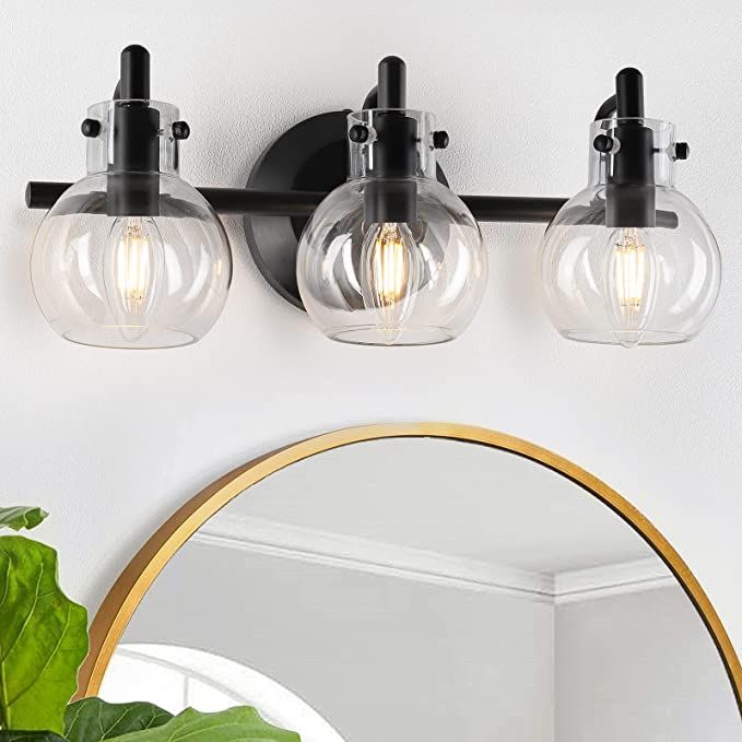 Bathroom Vanity Light Fixtures, Modern 3 Lights Wall Sconce Lighting Matte Black, Farmhouse Metal... | Amazon (US)