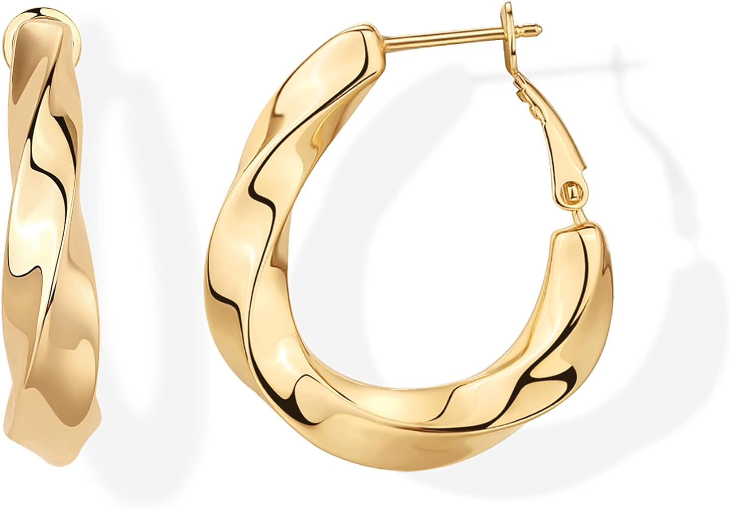 PAVOI 14K Gold Plated Sterling Silver Posts Chunky Wavy Hoop Earrings for Women | Lightweight Sta... | Amazon (US)