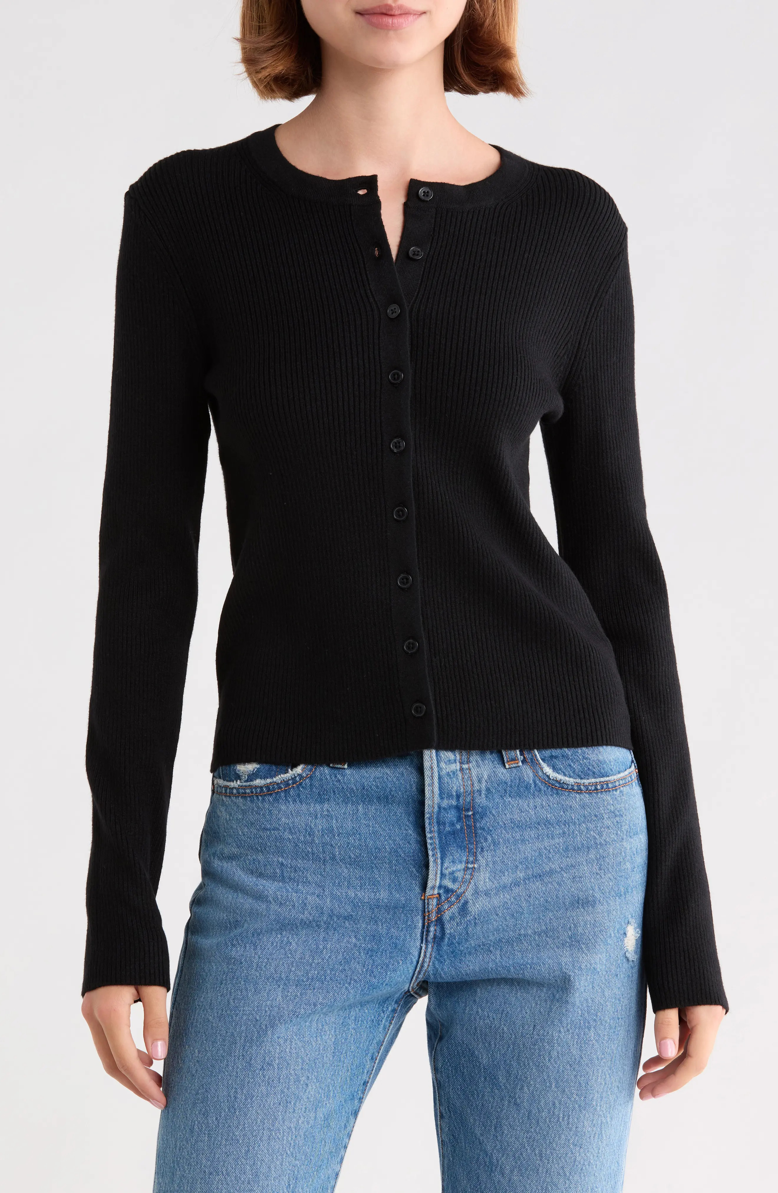 Parker Ribbed Button Front Cardigan in Rich Black at Nordstrom Rack, Size X-Small | Nordstrom Rack