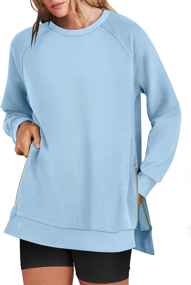 ANRABESS Women's Oversized Sweatshirts Crewneck Long Sleeve Tunic Pullover Shirts Side Zipper Hoo... | Amazon (US)