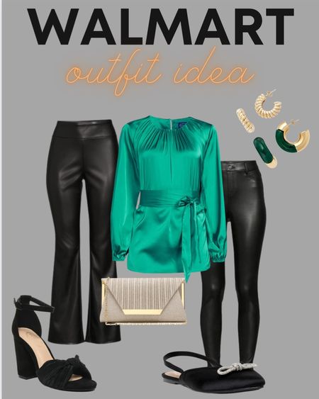 Walmart holiday party outfit idea with faux leather pants on sale! 
#walmartpartner 

Holiday outfit 
Work fashion 
Work outfit ideas 
Faux leather leggings 

#LTKstyletip #LTKSeasonal #LTKsalealert