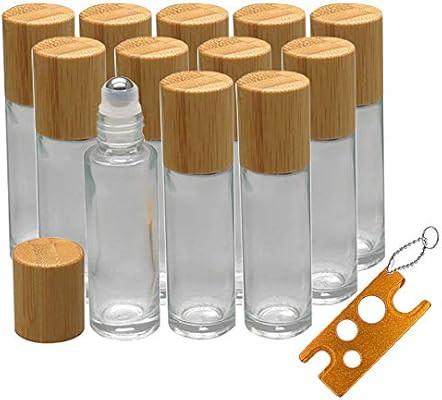 12Pcs 10ml Glass Roll On Bottle with Bamboo Lid for Essential Oils, Creatiee Eco-friendly Refilla... | Amazon (US)