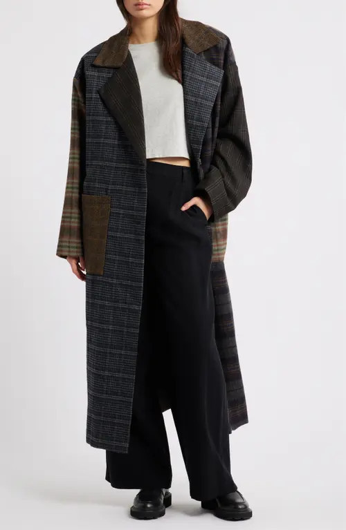Dressed in Lala Risk Something Longline Plaid Coat in Grey at Nordstrom, Size Large | Nordstrom