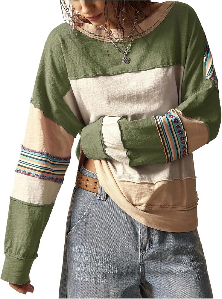 BEAUDRM Women's Oversized Sweatshirt Boho Tops Crewneck Sweatshirt | Amazon (US)