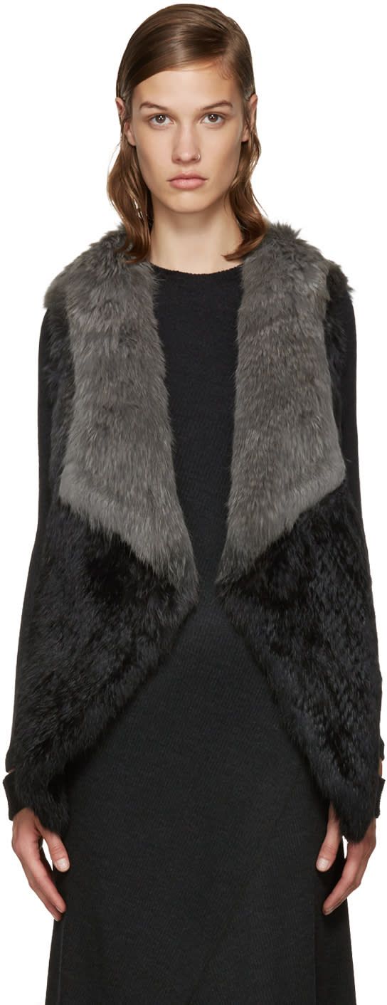 Yves Salomon Black and Grey Knit Fur Vest | SSENSE