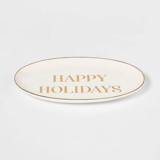 14" x 9" Stoneware 'Happy Holidays' Serving Platter - Threshold™ | Target