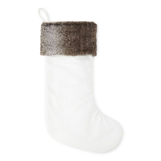 North Pole Trading Co. Ivory Velvet with Fur Cuff Christmas Stocking | JCPenney