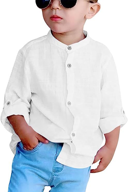 Toddler Toddler Baby Boys Cotton Linen Shirts Button Down Long Sleeve Casual Fashion Comfort Soft... | Amazon (US)