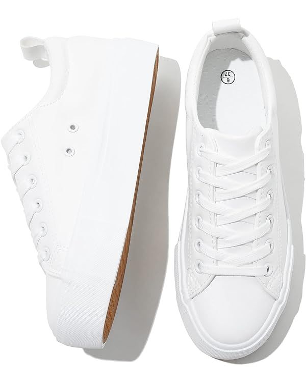 SERNIAL Womens White Platform Sneakers PU Leather Platform Shoes Walking Shoes for Women | Amazon (US)